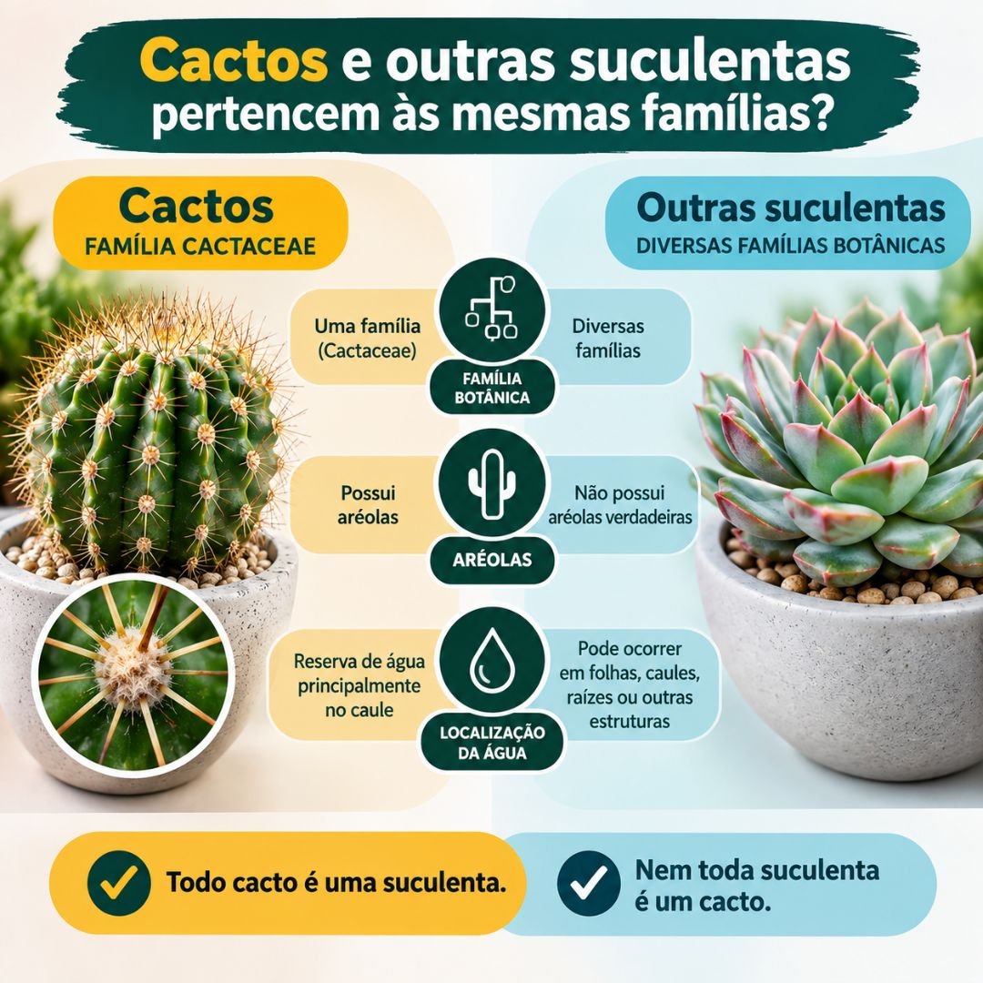 Infográfico compara cactos e outras suculentas e mostra suas diferenças botânicas